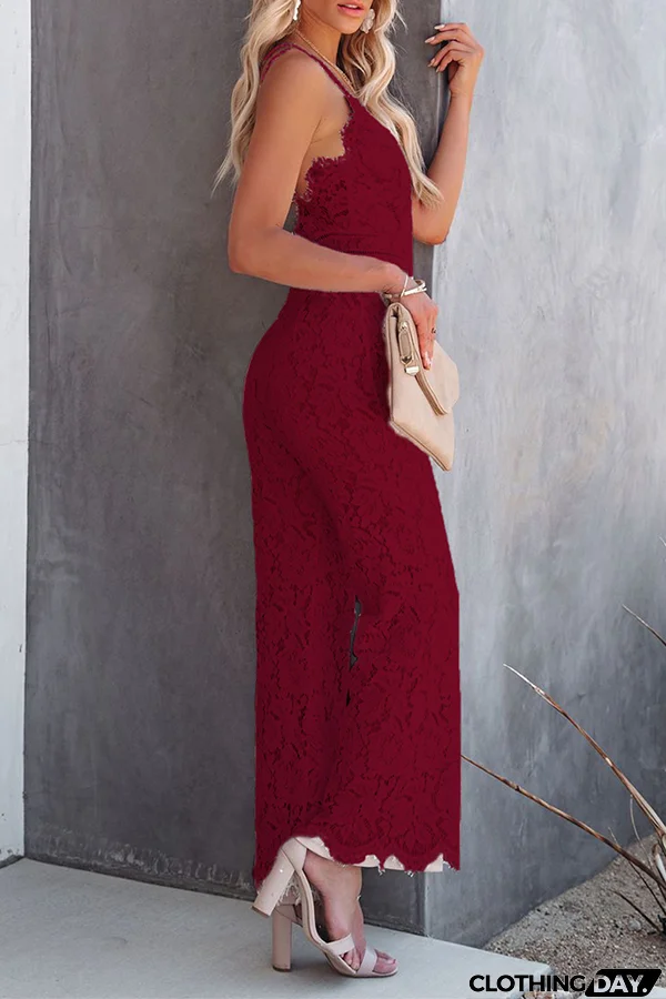 Fashion Street Solid Patchwork Backless V Neck Straight Jumpsuits(3 Colors)