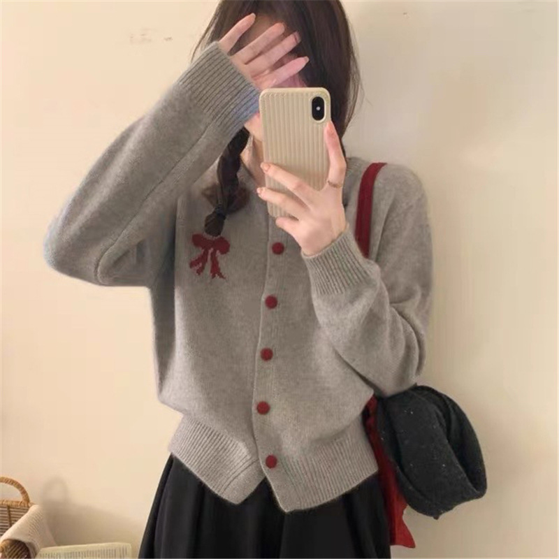 Chasenstones modest 2024 Simple Knitted Cardigan Sweater Wear Top Women's New Japanese Spring Autumn Inner Wear and Outer Wear Western Style Coat