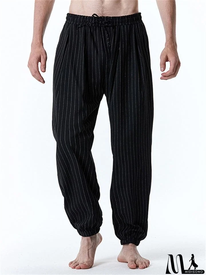 MidiSono - Spring Simple Stripe Drawstring Harem Pants for Men