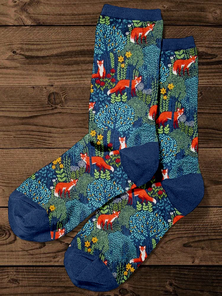Fox in the Forest Graphic Comfy Socks