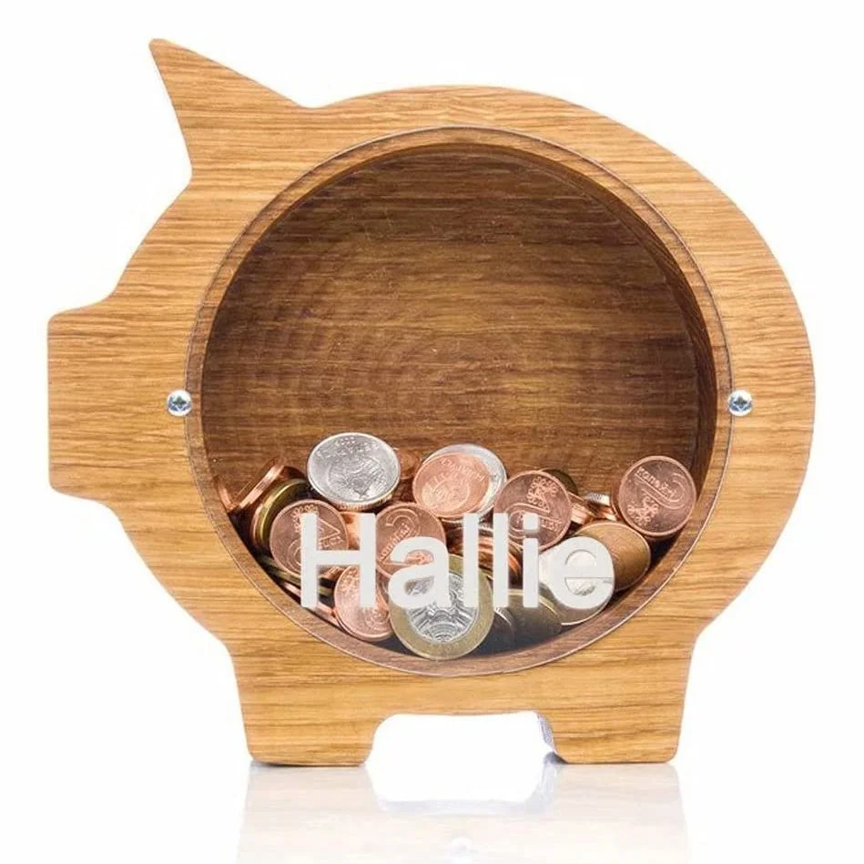 Piggy bank for kids Personalized coin bank organic Wooden home adventure nursery decor