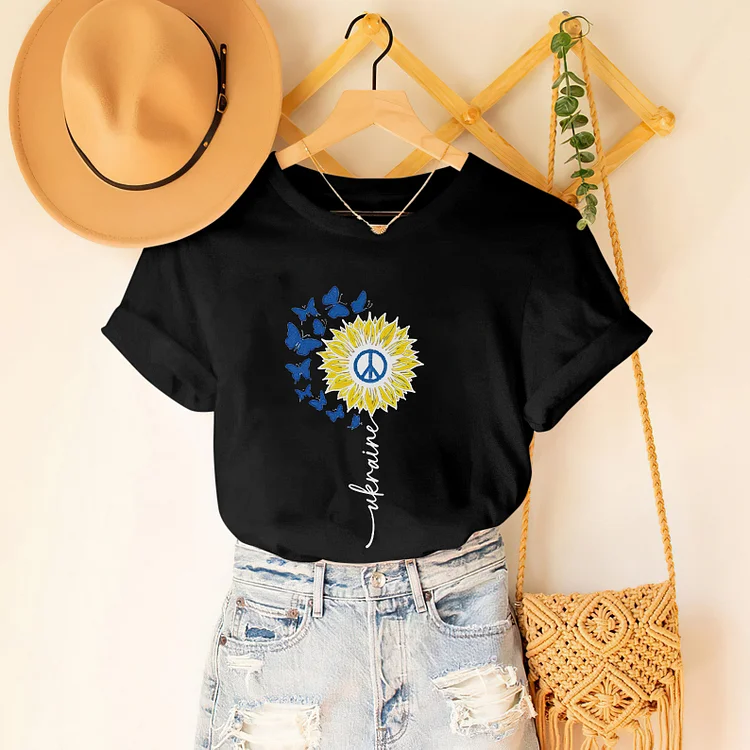 Simpfit T-Shirt mit ukrainischem Sonnenblumen-Friedens-Print