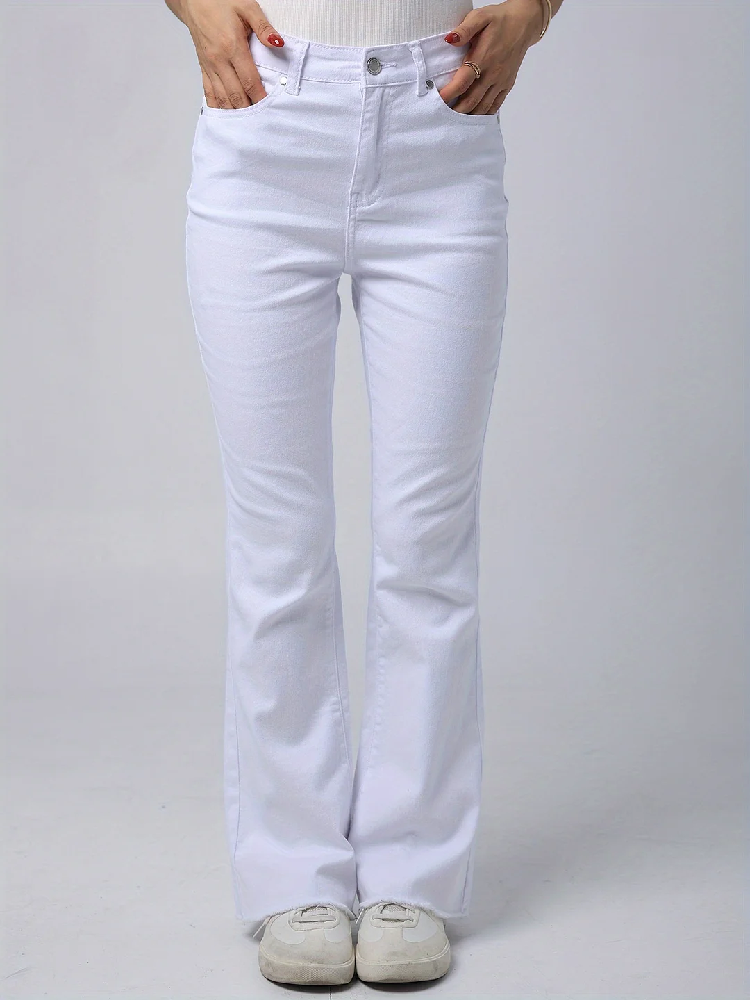 Women's Stretch Jeans - Classic Fit Non-See-Through Leg Opening, Machine Washable Everyday & Formal Pants - Elegant White Micro Denim Jeans For Women, Ladies Jeans, Versatile Bottoms, Modern Style, Quality Stitching, Stylish Bottoms, Office Wear | IFYHOME