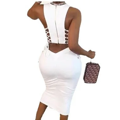 Wongn Wongn Summer Fashion Women's Lace Up P Beauty Back Nightclub Sexy Tight Dress