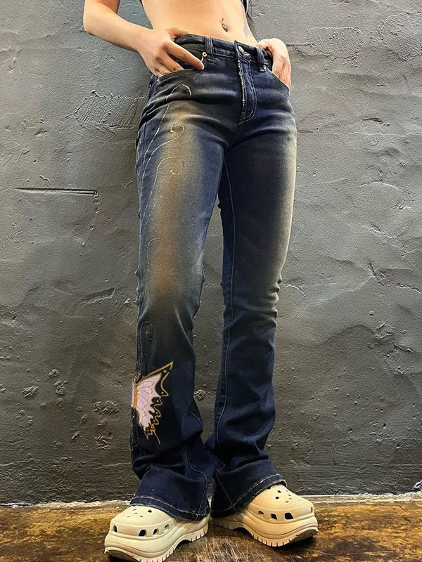 Butterfly Print  Vintage Jeans