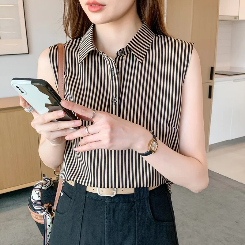 tlbang Women's Shirt Fashion Woman Blouse 2023 Female Clothing Sleeveless Womens Tops Elegant and Youth Woman Blouses OL Shirts