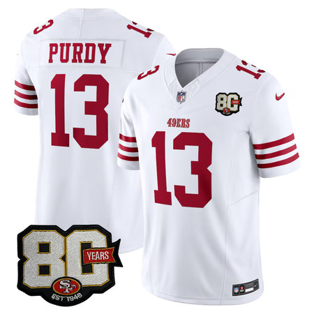 Men's San Francisco 49ers #13 Brock Purdy White 80 Anniversary Vapor F.U.S.E. Limited Jersey