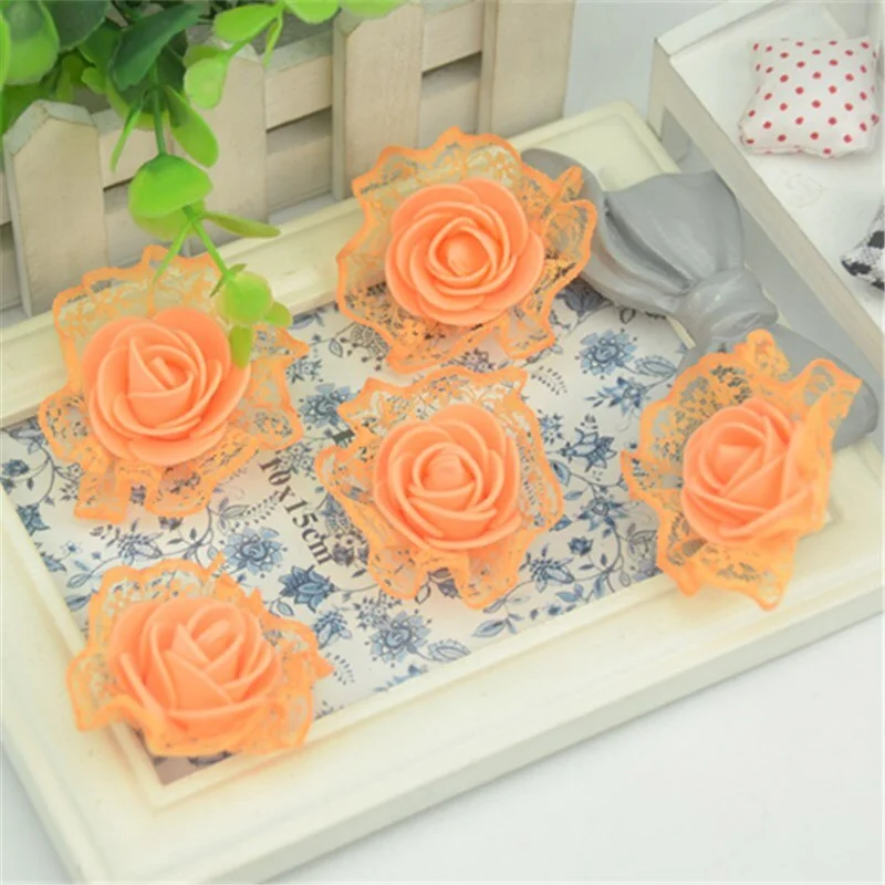 20pcs 3cm Artificial Mini Pe Foam Lace Rose Flower Heads For Wedding Party Decoration Diy Handmade Garland Craft Fake Flowers