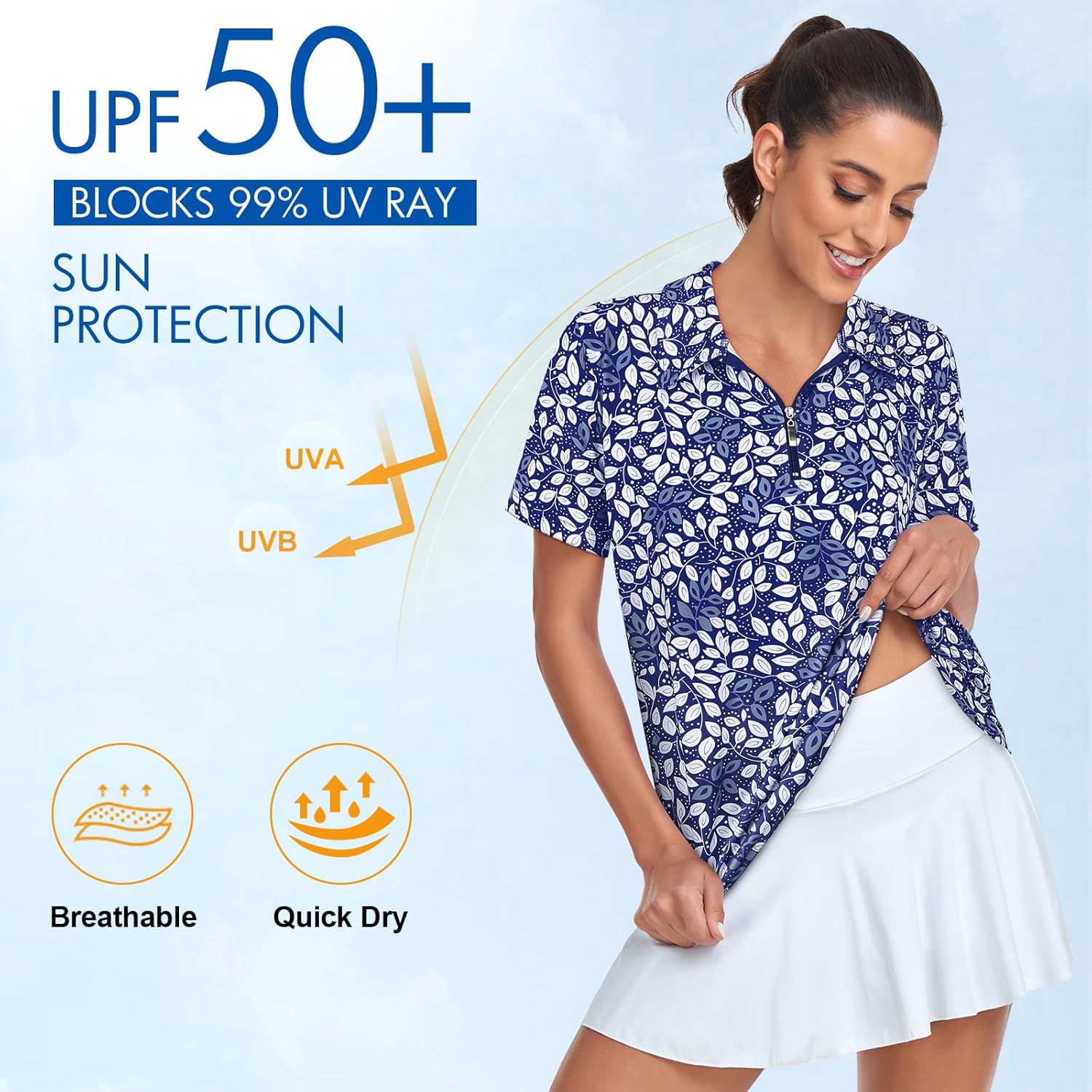 Women's Golf Polo Shirts Short Sleeve Quarter Zip Pullover Moisture Wicking Workout Tops