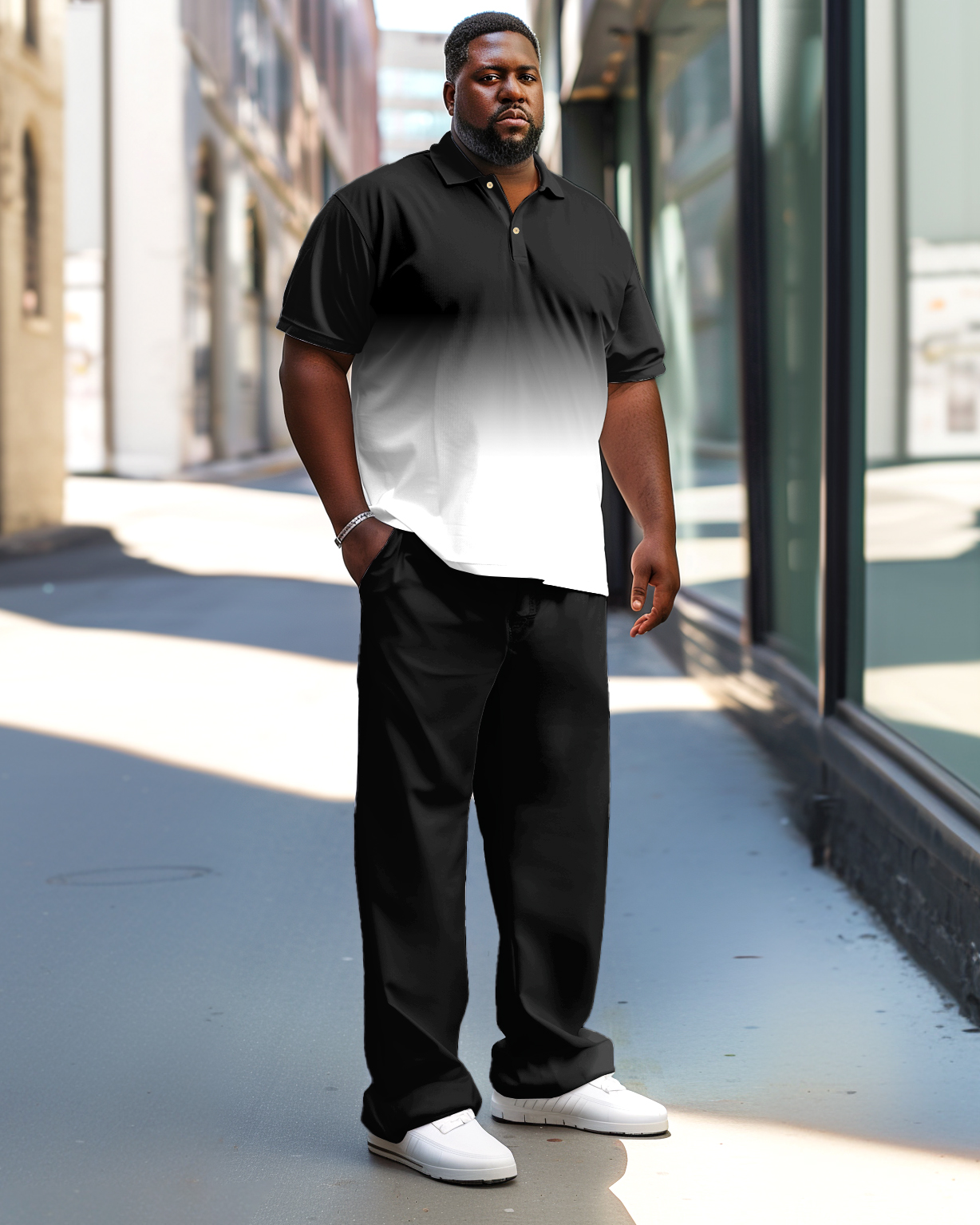 Men's Plus Size Simple Light Business Gradient Polo Shirt Trousers Suit