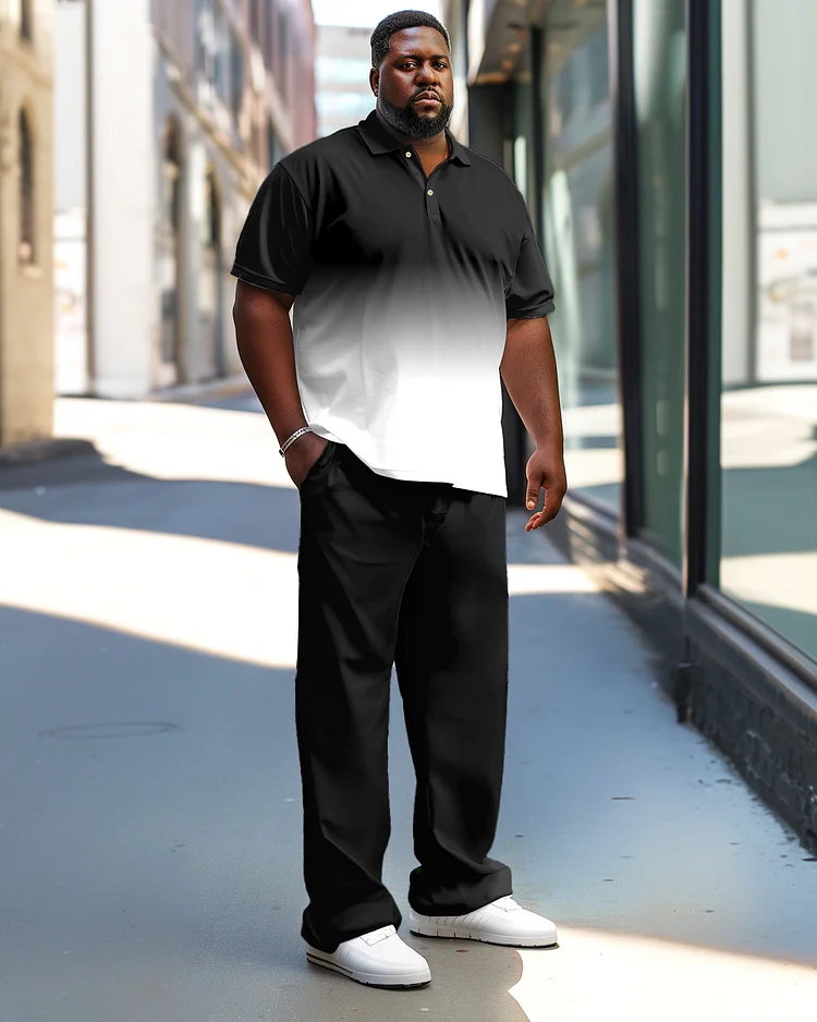 Men's Plus Size Simple Light Business Gradient Polo Shirt Trousers Suit