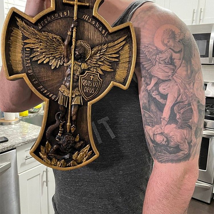 Archangel Michael Natural Wood Carved