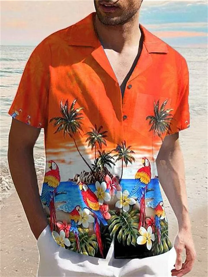 Men's Short Sleeve Cuban Neck Shirt Hawaiian Coconut 3D Print Orange Blue Yellow Red | 168DEAL