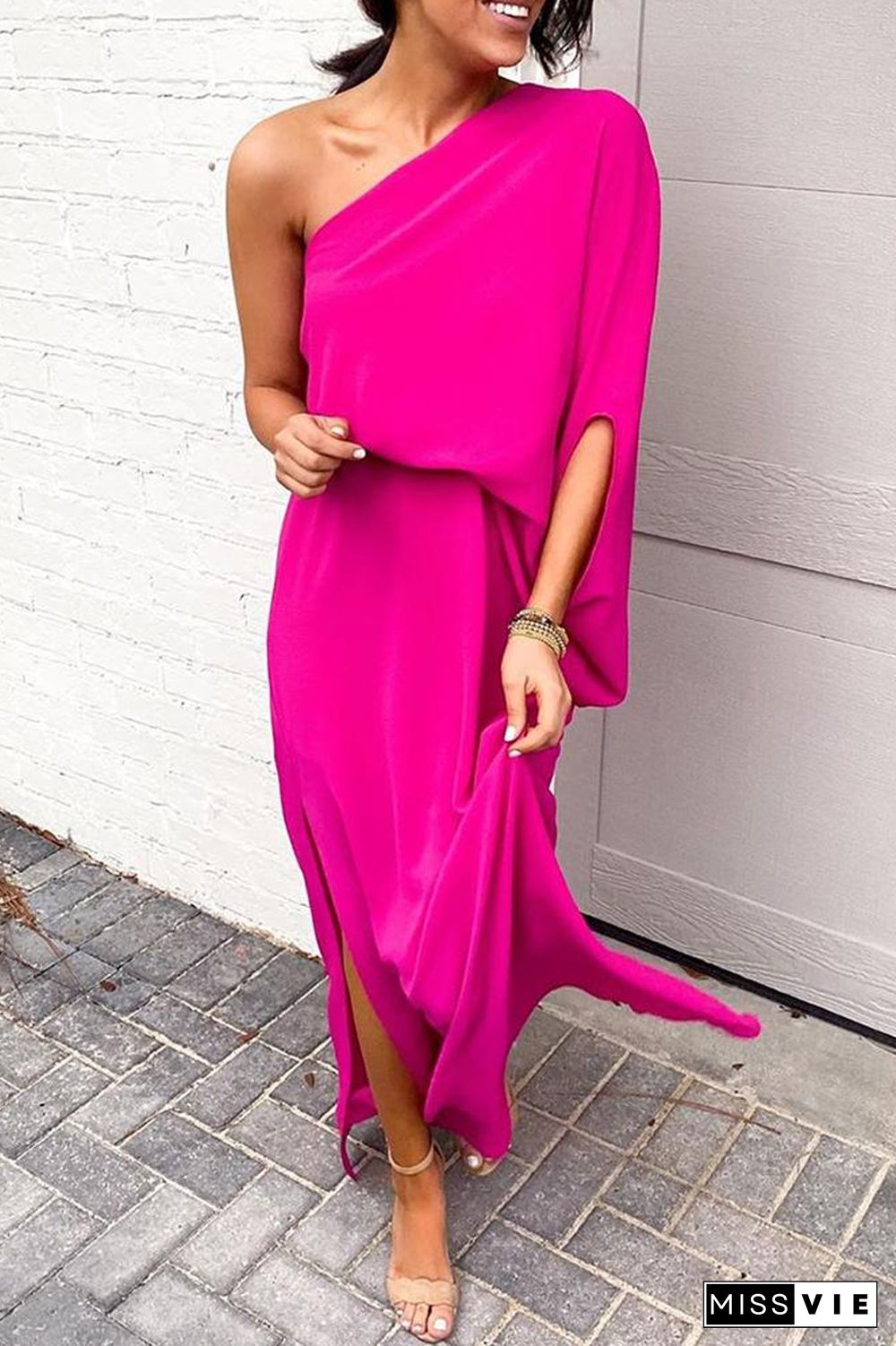 KarliDress One-shoulder Bat Sleeve Maxi Dress P12693