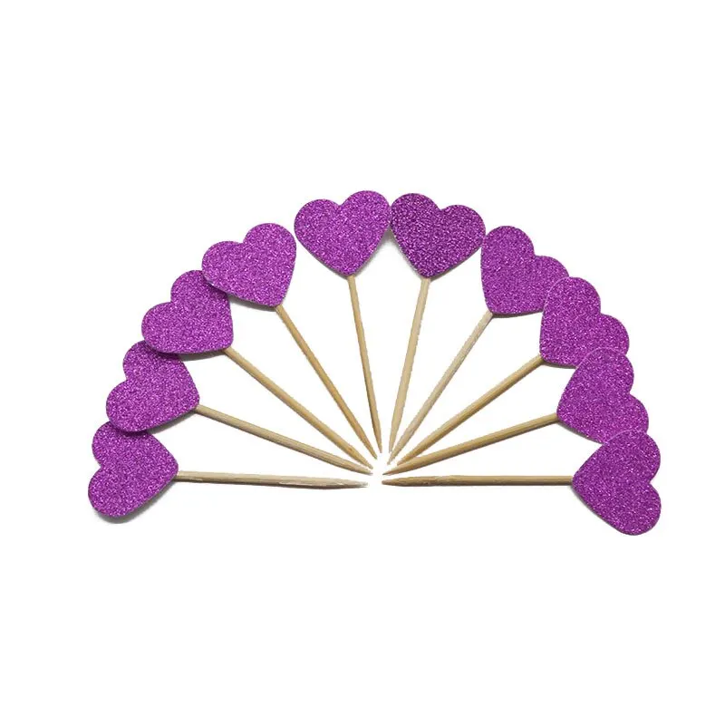 20 Pcs Handmade Lovely Glitter Heart Star Cupcake Toppers Birthday Wedding Party Decoration Cake Decoration Food Picks Supplies