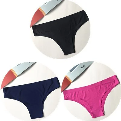 New Fashion Ice Silk Seamless Briefs Plus Size Sexy Breathable Solid Pure Color Black Low-Rise Panties Women Underwear Briefs