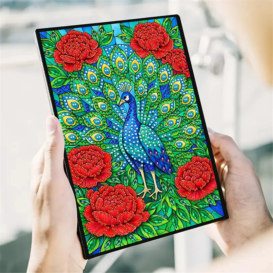 DIY Flower Diamond Painting Journals Notebooks 50 Pages A5 No Lines Special Shaped Diamond Art Kits for Beginners Craft Lovers and Artists (Peacocks)