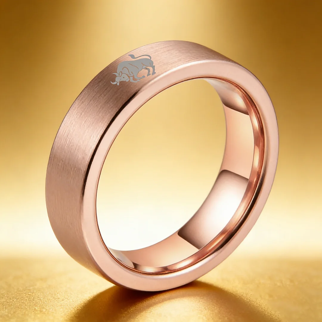 Taurus Tungsten Carbide Rings Rose Gold Flat Wedding Band Comfort Fit Men and Women 4MM 6MM 8MM 