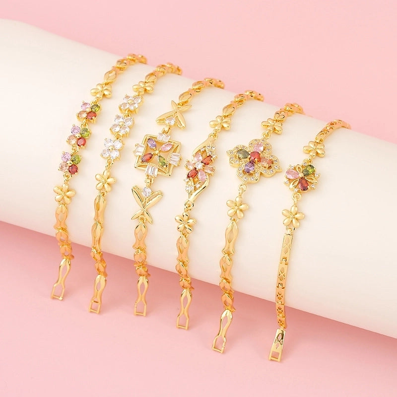 Minimalist Flower Copper Inlay Zircon Bracelets