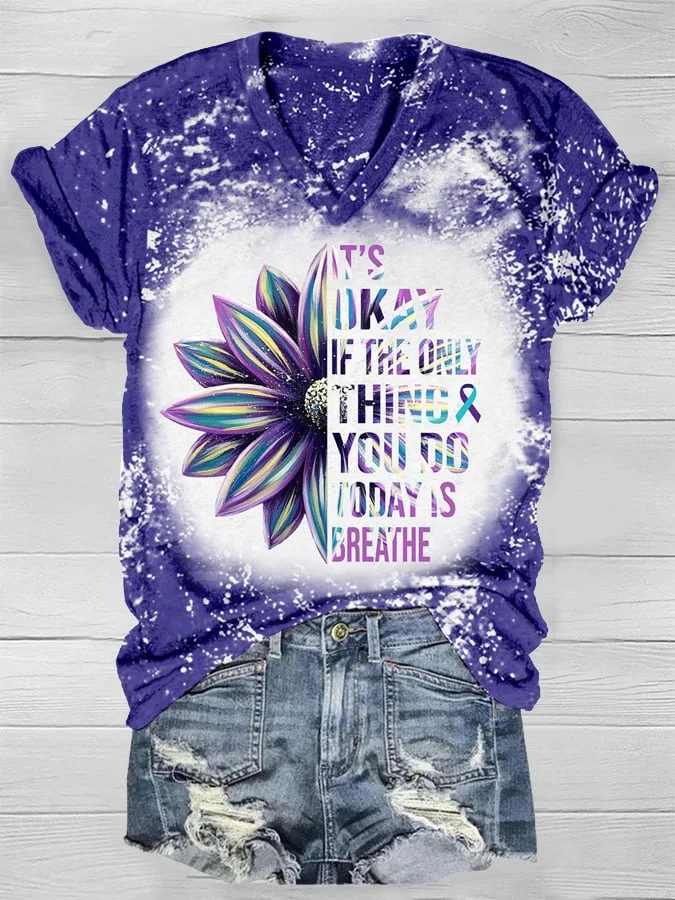 It's Okay Sunflower Print Short Sleeve T-Shirt socialshop