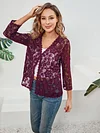 Elegant Floral Lace Cardigan - 3/4 Sleeve, Sheer, Open Front Design - Versatile for Casual or Evening Wear, Women's Fashion Top
