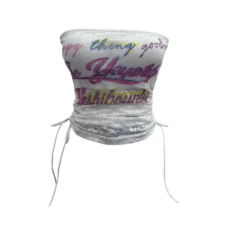 Nigikala Nigikala Shot With Chest Pad Lace Lace Hollow Hottie Breast Drawstring Thin Brat Waistcoat Sleeveless Top 12111