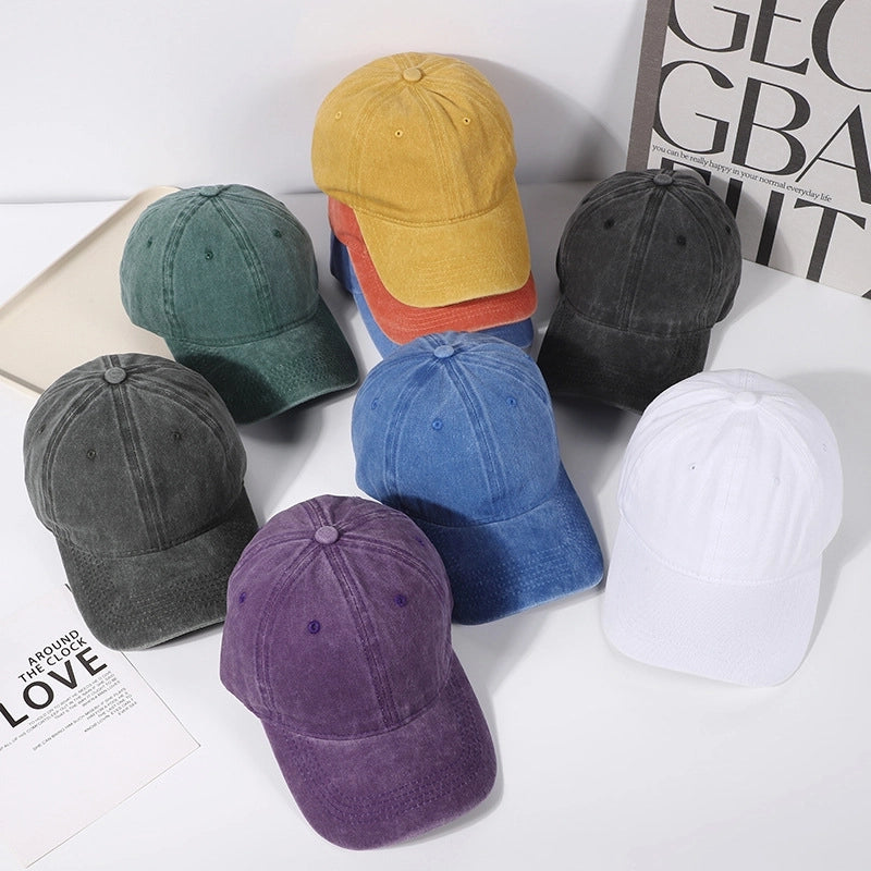 Korean-style Retro Distressed Washed Soft Cotton Baseball Cap Trendy Men’s And Women’s Street Light Plate Curved Eaves Hip-hop Duck Tongue Hat
