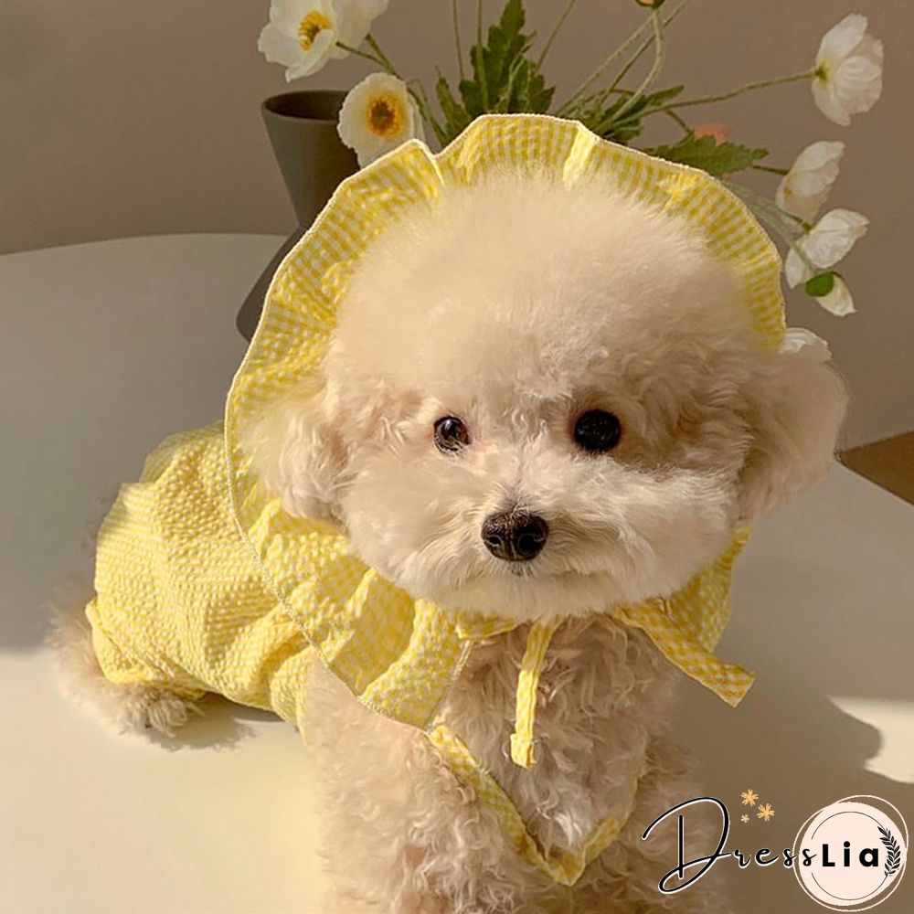 Teddy Plaid Camisole Dog Summer Thin Home Clothes Pet Pomeranian Breathable Clothes Puppy Onesie With Hat Pet Products