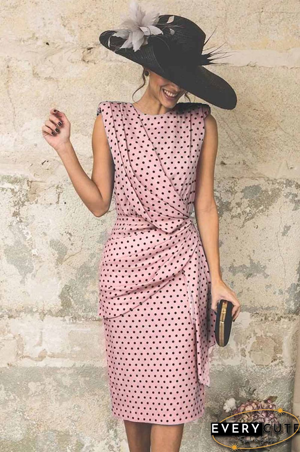 Sexy Polka Dot Pack Hip Sleeveless Midi Dress(4 Colors)