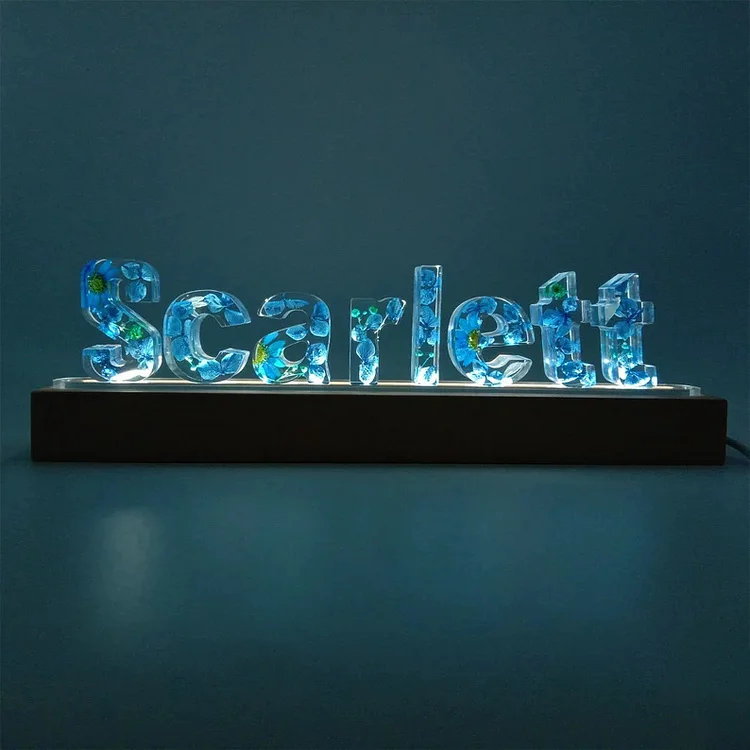 Personalized Dried Flowers Night Light Real Flower Resin LED Lamp Custom 7 Letters