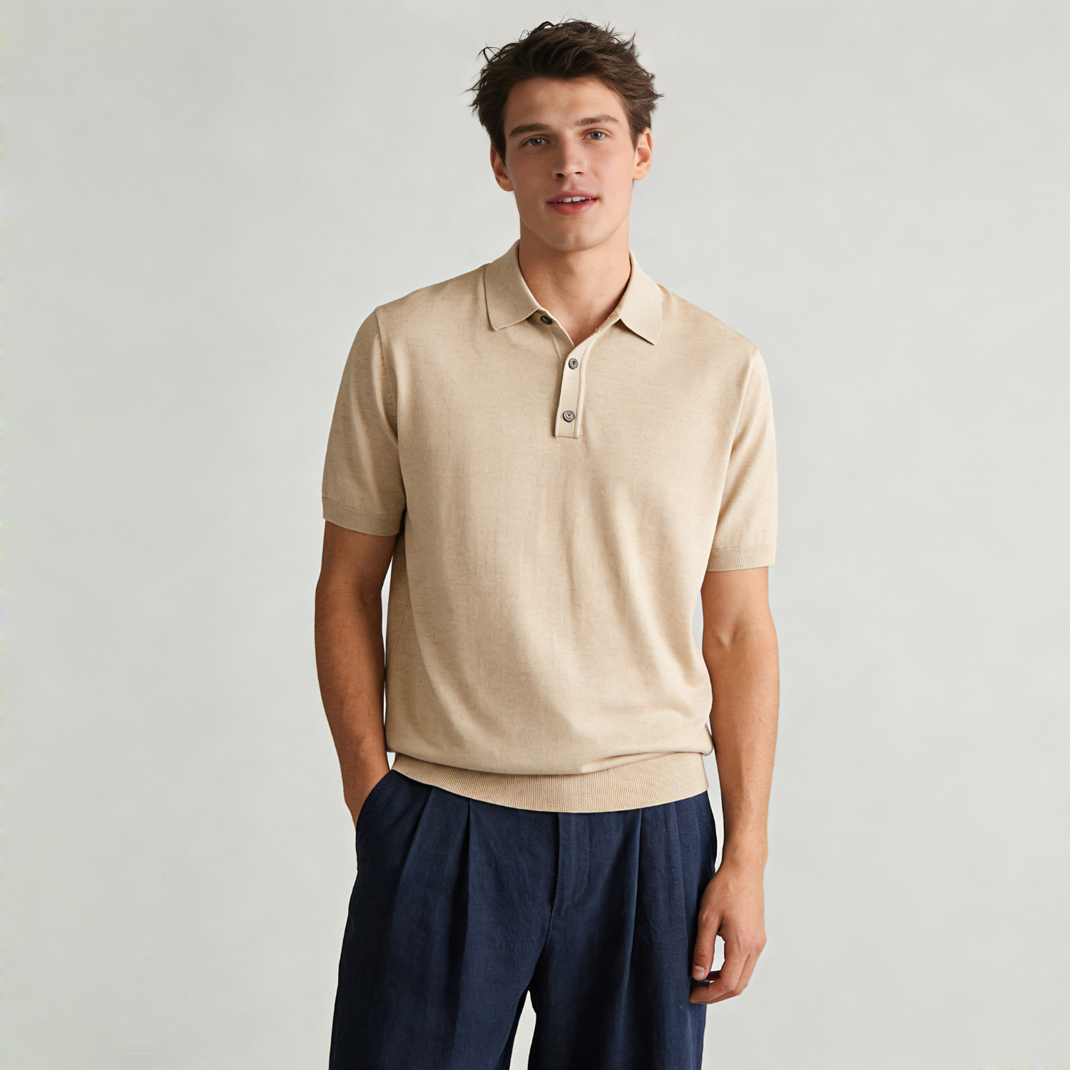 Men's Silk Cashmere Shirt Sweater Collar Polo | Spring Summer REAL SILK LIFE