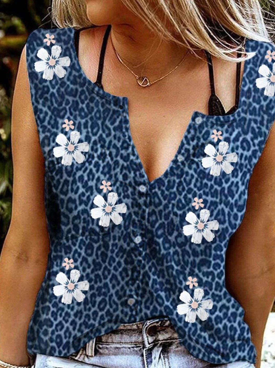 Women's Tank Tops Leopard Floral Print Top