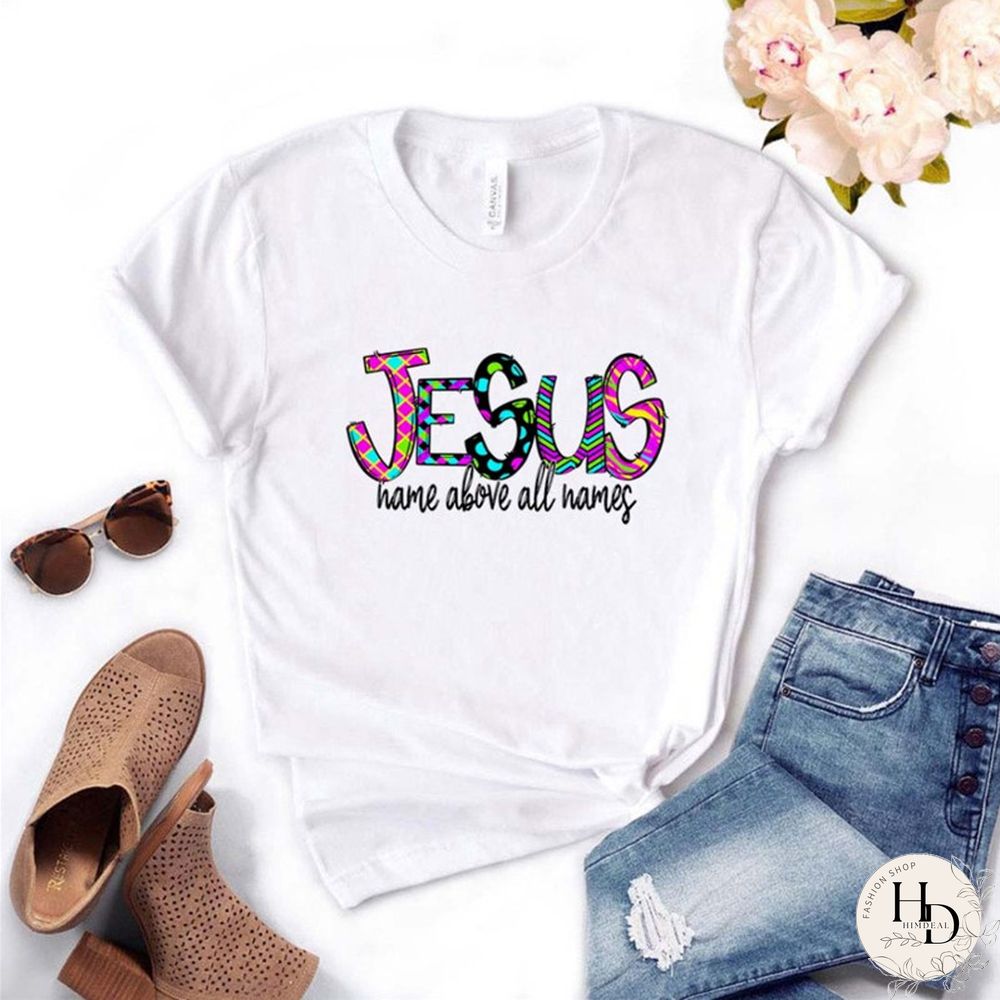 Summer Women's T-shirt Jesus' Name Is HigherThan Everyone's Name Printed T-shirt Women Casual Harajuku Graphic T-shirt 4XL