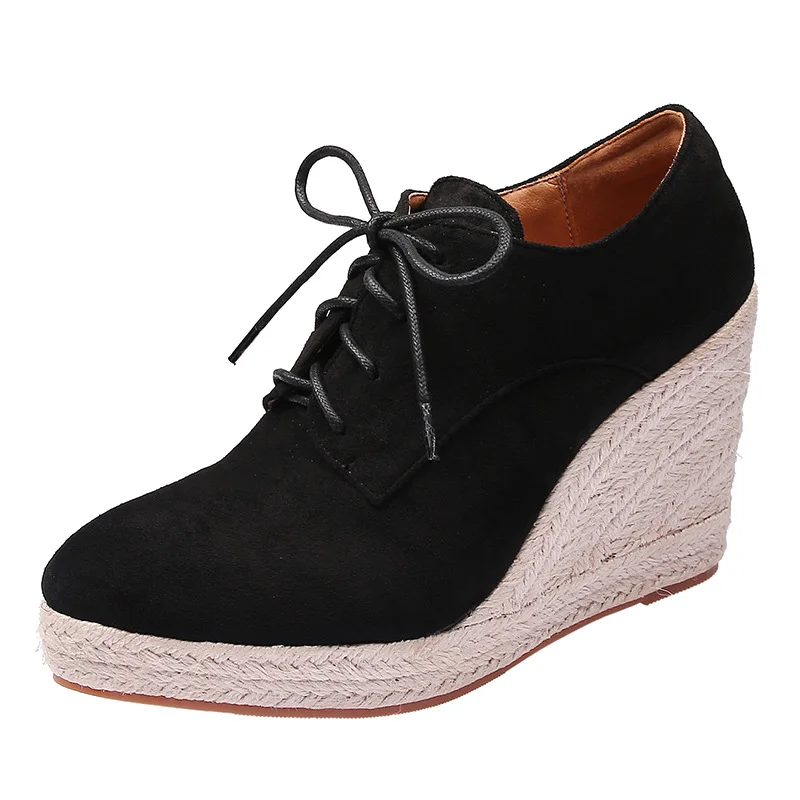 Wongn Wongn And Winter New Pointed Slope Thick Bottom With Deep Mouth Shoes Fashion Single Shoes High Heel Thick Grass Hemp Rope Bottom