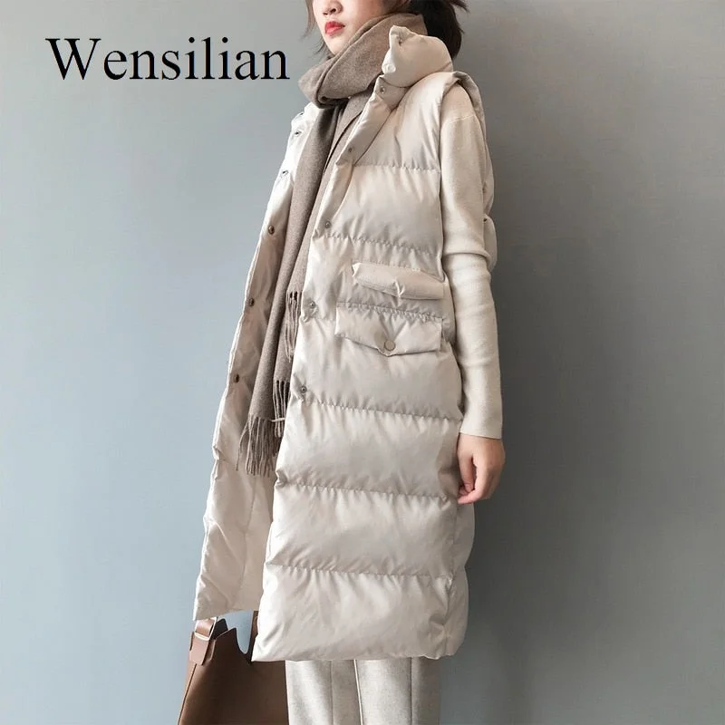 Winter Down Coats Women Long Vest 2021 Ladies Stand Collar Sleeveless Jacket Female Padded Gilets Quilted Coats Chaleco Mujer