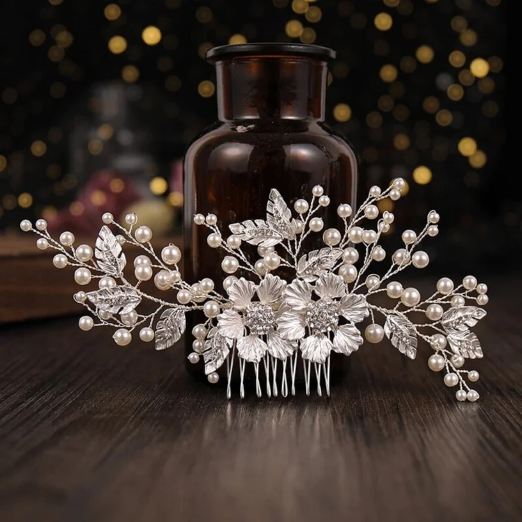 Metadun Pearl Leaf Hair Comb Wedding Hair Accessories Bride Hair Ornament For Women Bridal Hair Jewelry Crystal Hair Comb Hairband Gift
