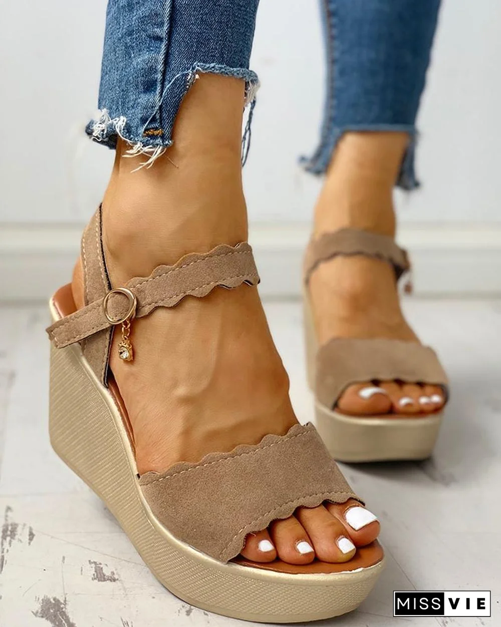 Ankle Strap Buckled Platform Wedge Sandals