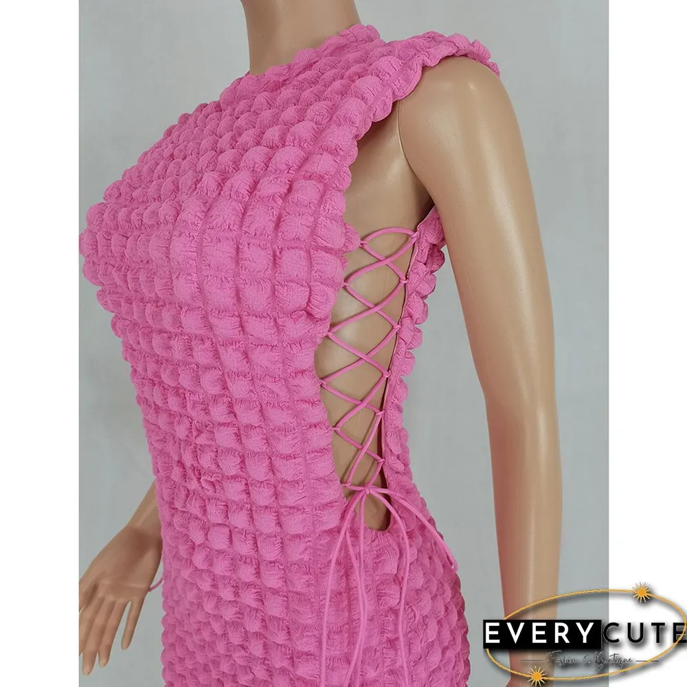 Pink Side Lace-up Sleeveless Bodycon Dress
