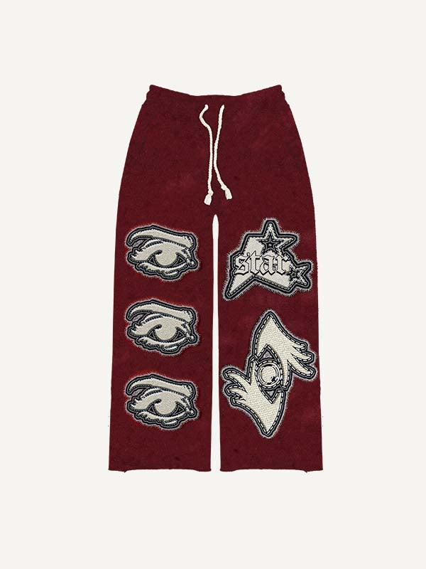 Star&Eye&Palm&Graphic Faux Decal Print Elastic Waist Pants