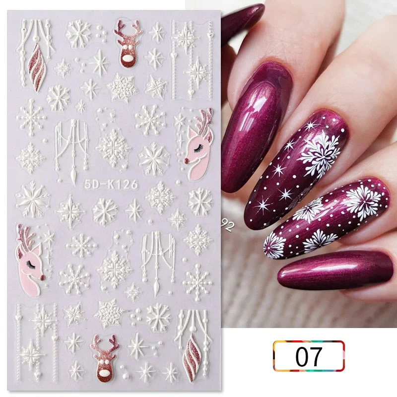 1PC 5D Nail Stickers Winter Santa Claus Self-Adhesive Slider Nail Art Decorations Christmas Snow Decals Manicure Accessories-Nail Inspo