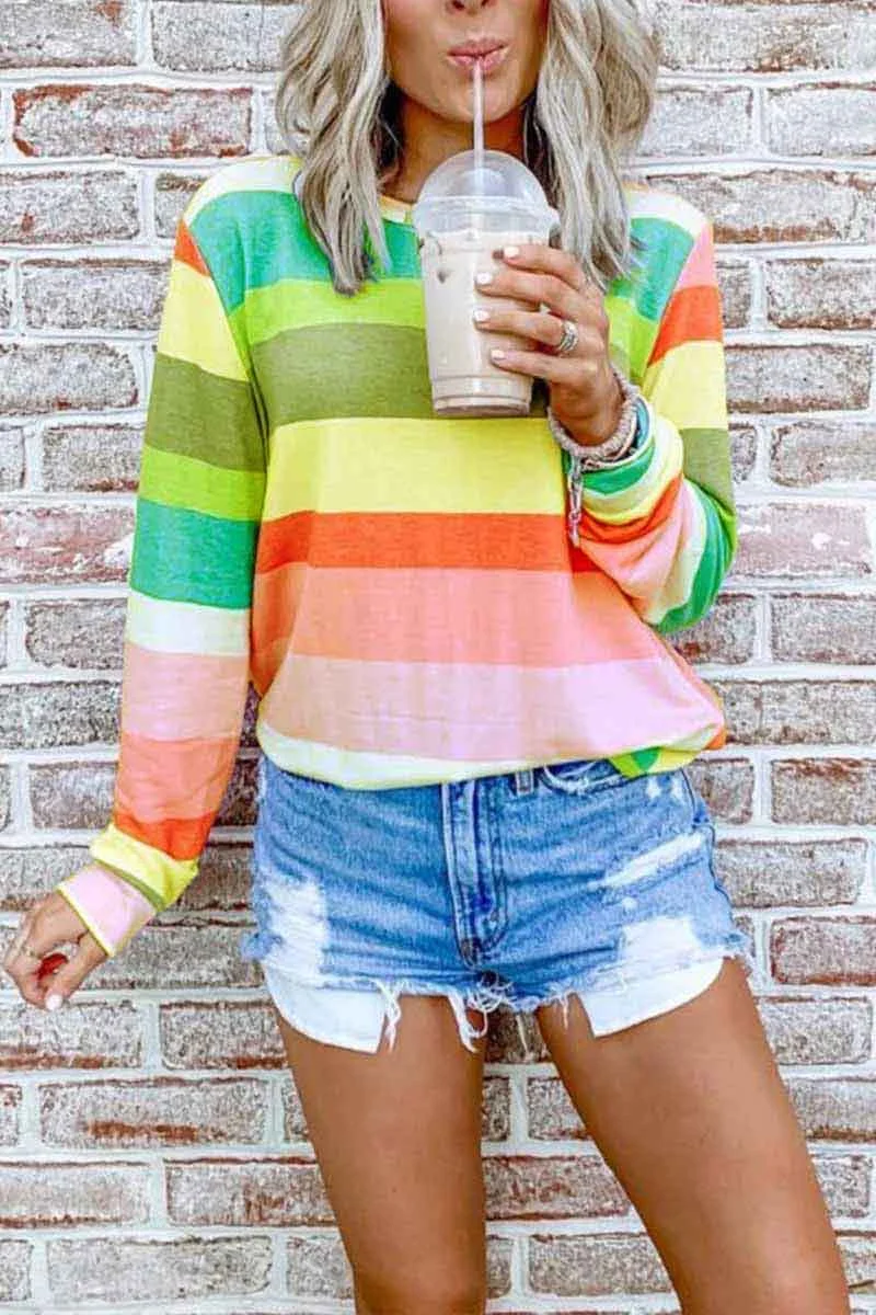 Fashion Rainbow Striped Multicolor Thin Top