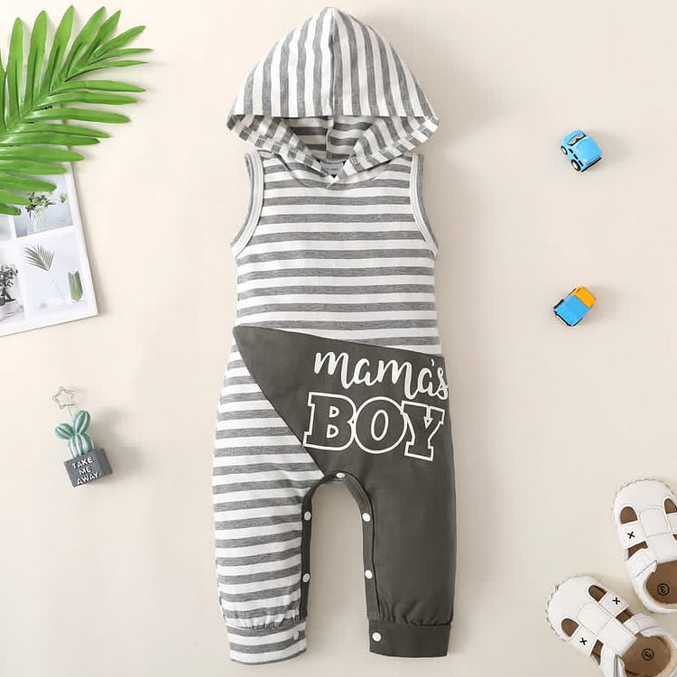MAMA'S BOY Baby Striped Hooded Romper