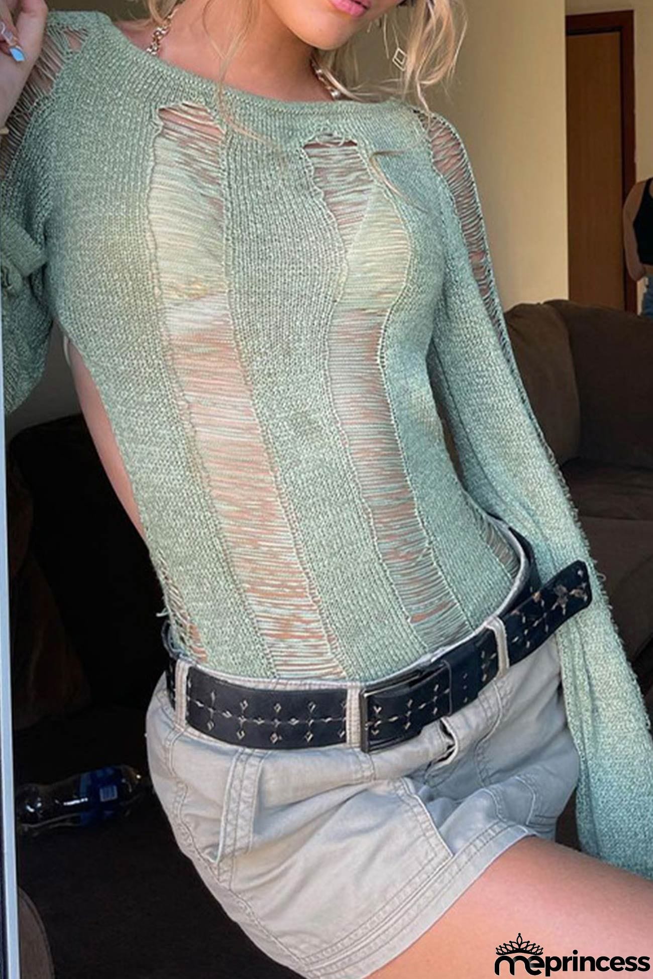 Long Sleeve Backless Hollow Out Cover-up Tops