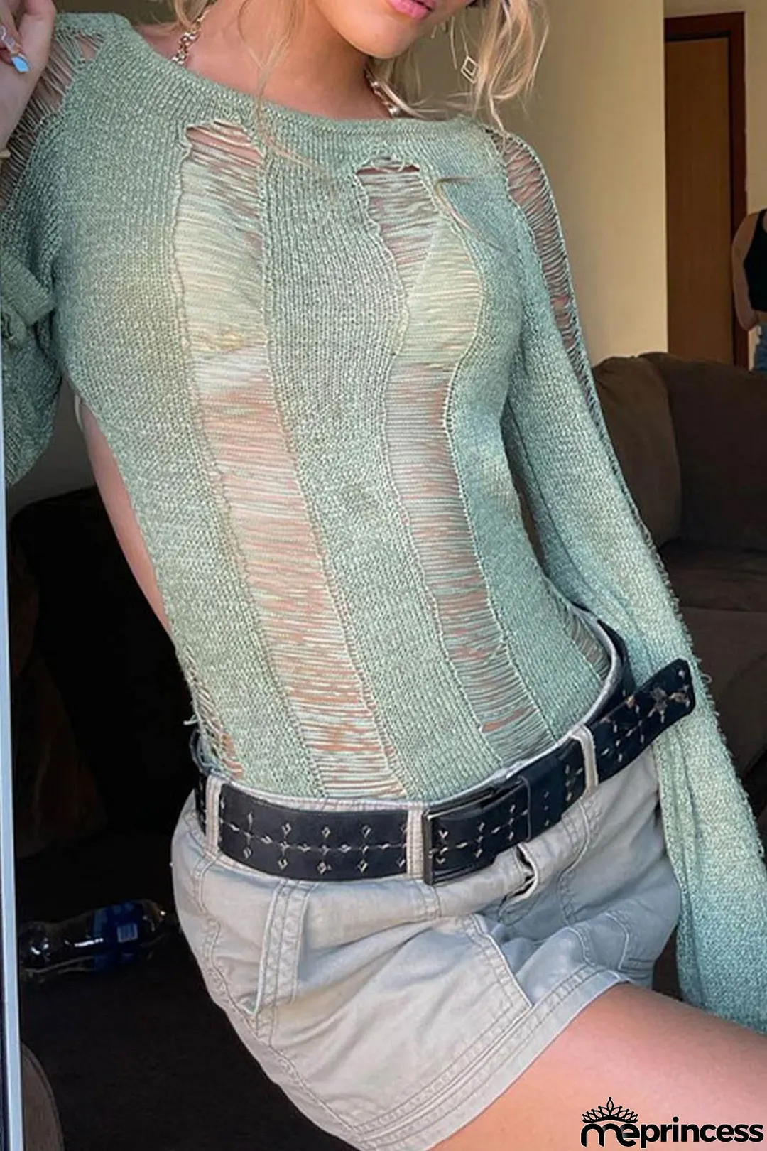 Long Sleeve Backless Hollow Out Cover-up Tops