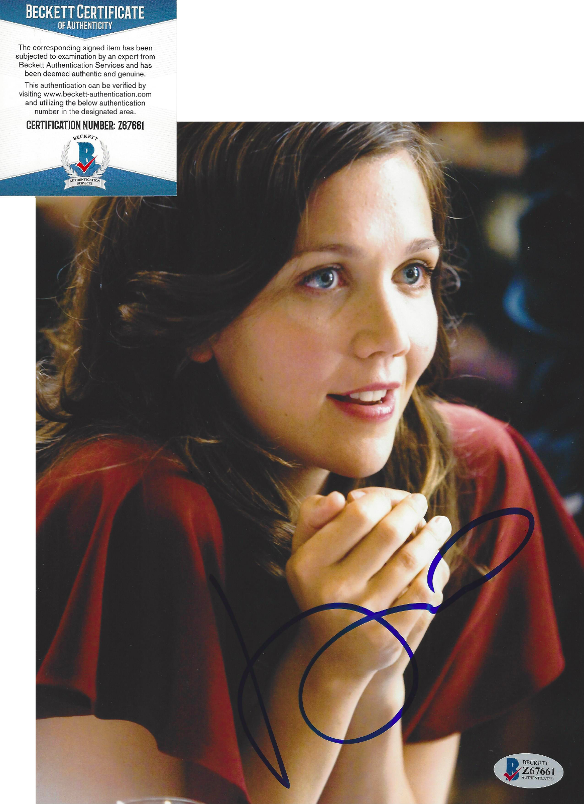 MAGGIE GYLLENHAAL SIGNED 'BATMAN THE DARK KNIGHT' 8x10 Photo Poster painting BECKETT COA BAS