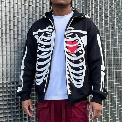 Fashion Grimace And Ribs Print Cardigan Hoodie