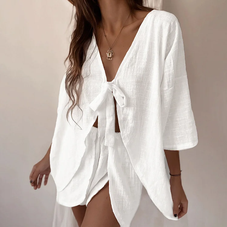 Ladies Cotton And Linen Loose Two-piece Set