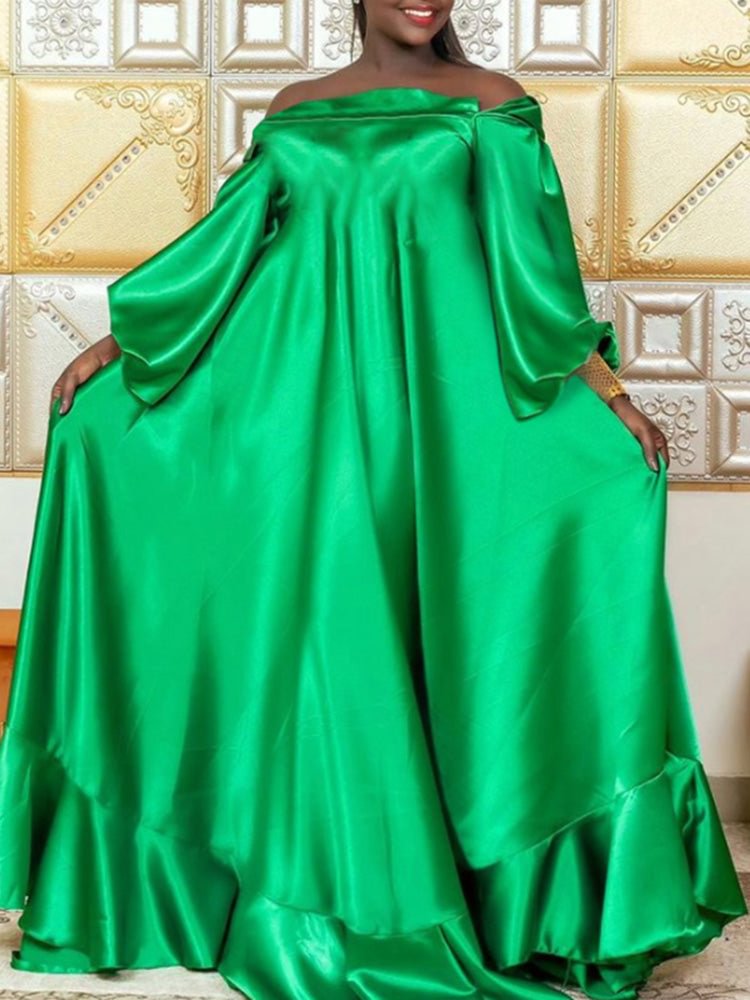 Off-shoulder Satin Elegant Women Maxi Dresses SKUJ03737 QueenFunky
