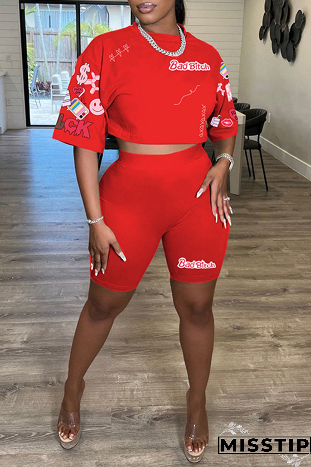 White Casual Print Basic O Neck Half Sleeve Two Pieces