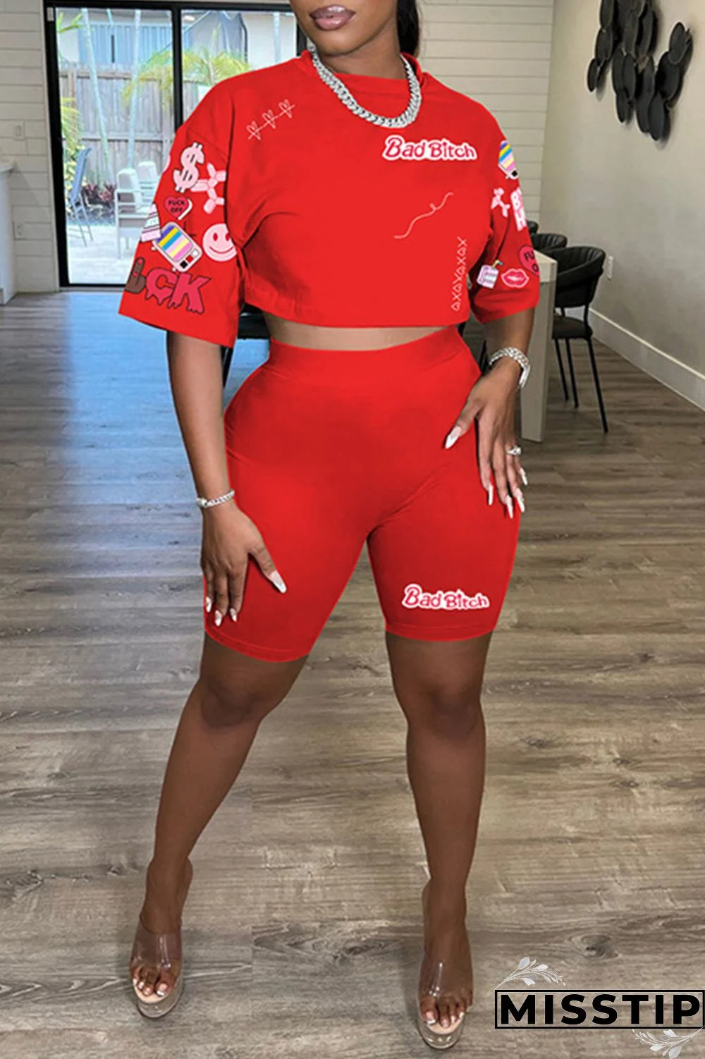 White Casual Print Basic O Neck Half Sleeve Two Pieces